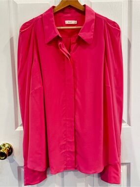 A.L.C. Silk Hot Pink Button Front Blouse Size 16 Statement Sleeve Top